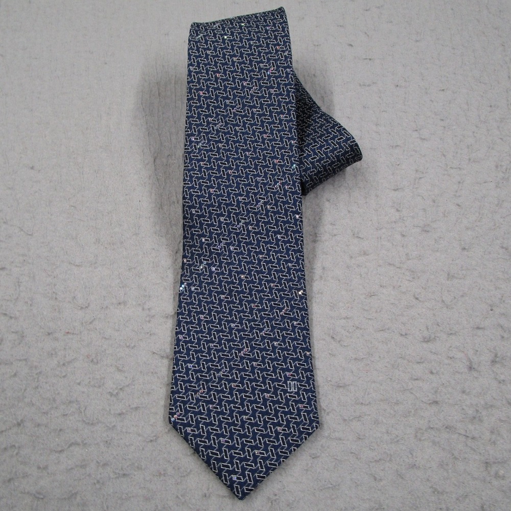 DAKS London Men Blue Geometric Silk Blend Crystal Embellished Tie DKG1ACF1106